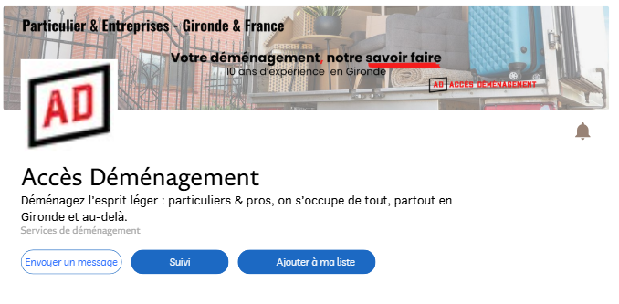 Nouveau profil Linkedin d'Accès Déménagement